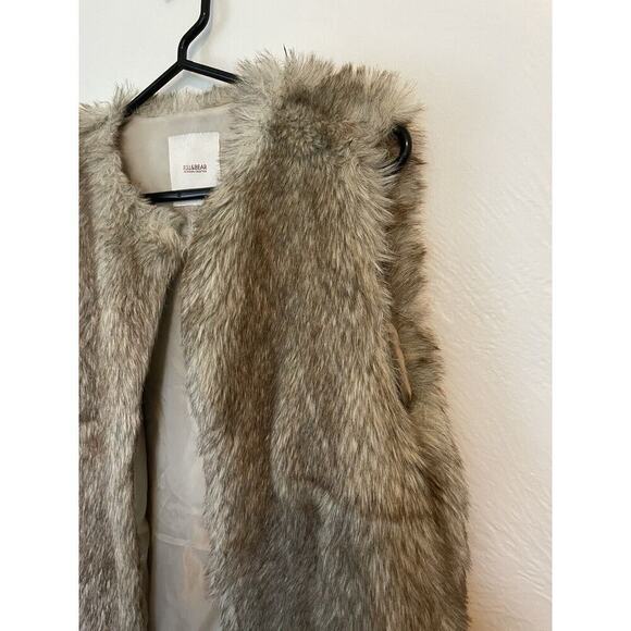 Pull And‎ Bear Faux Fur Vest Women’s Size L - Neutral Mobwife Statement Piece - Picture 7 of 8